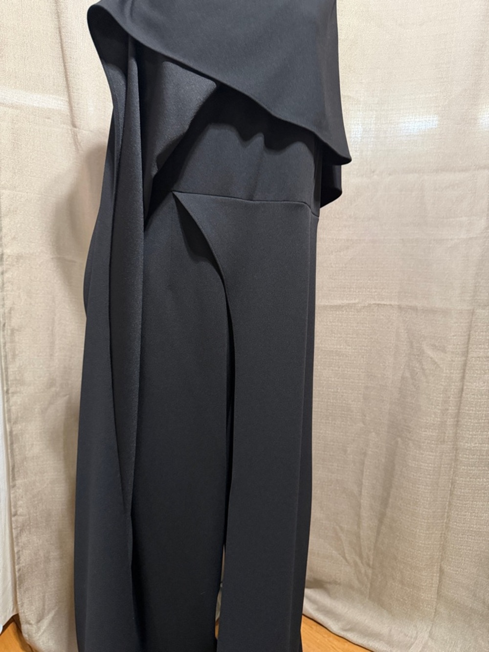 Adrianna Papell Black One-Shoulder Draped Jumper Pants / Formal Sz 14 - Picture 2 of 8
